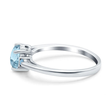 Art Deco Heart Three Stone Wedding Ring Simulated Aquamarine CZ 925 Sterling Silver
